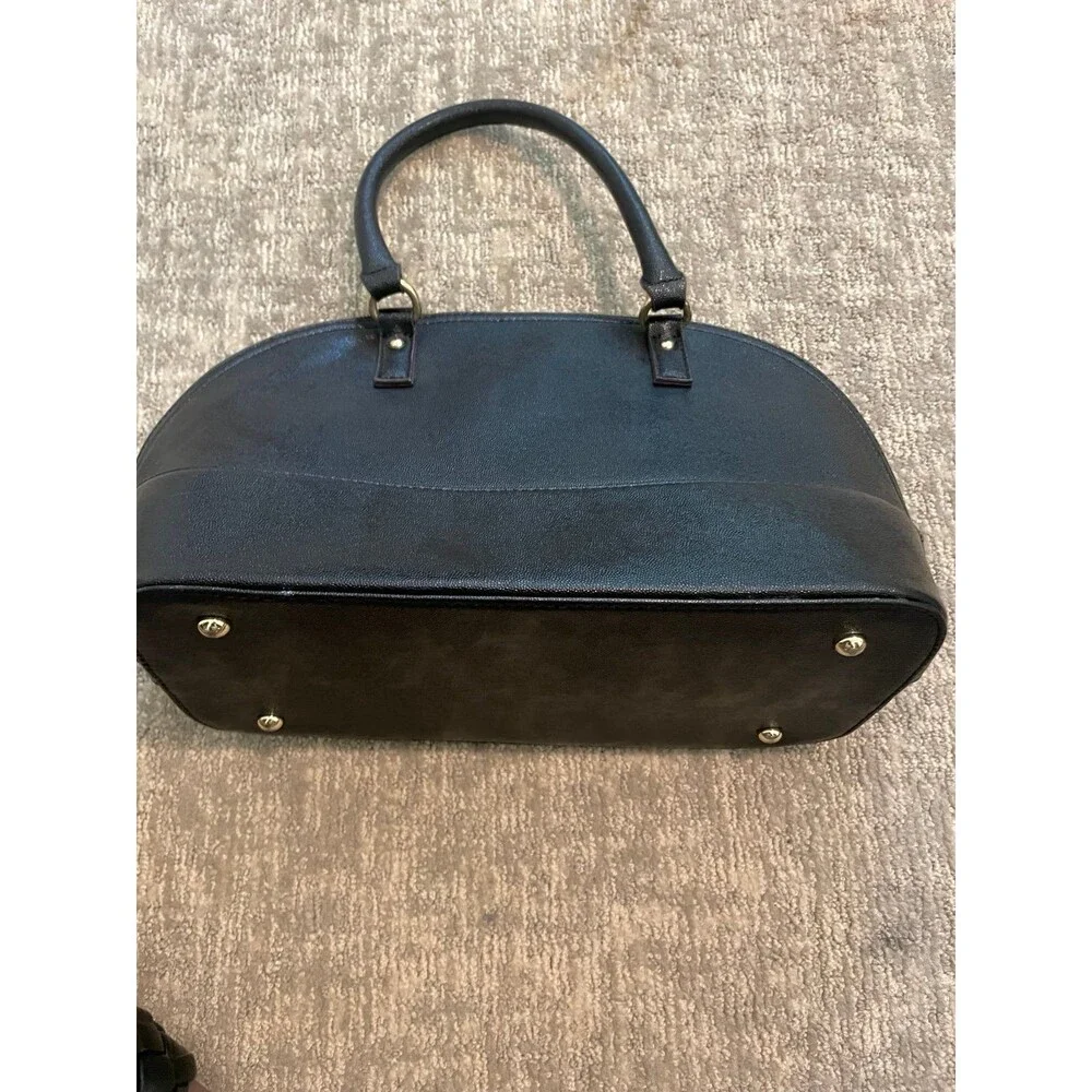 kate spade new york Black Pebbled Satchel Top Handle Bag Zip, Polka Dot Lining
